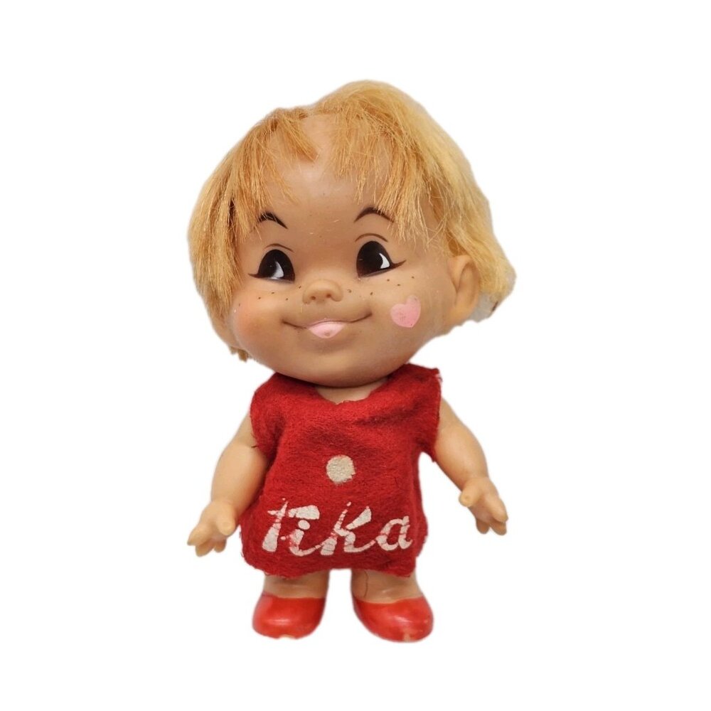 Vintage Shiba 1966 Baravelli Tika Rubber Toy Doll Blond Freckles 5" Kitschy